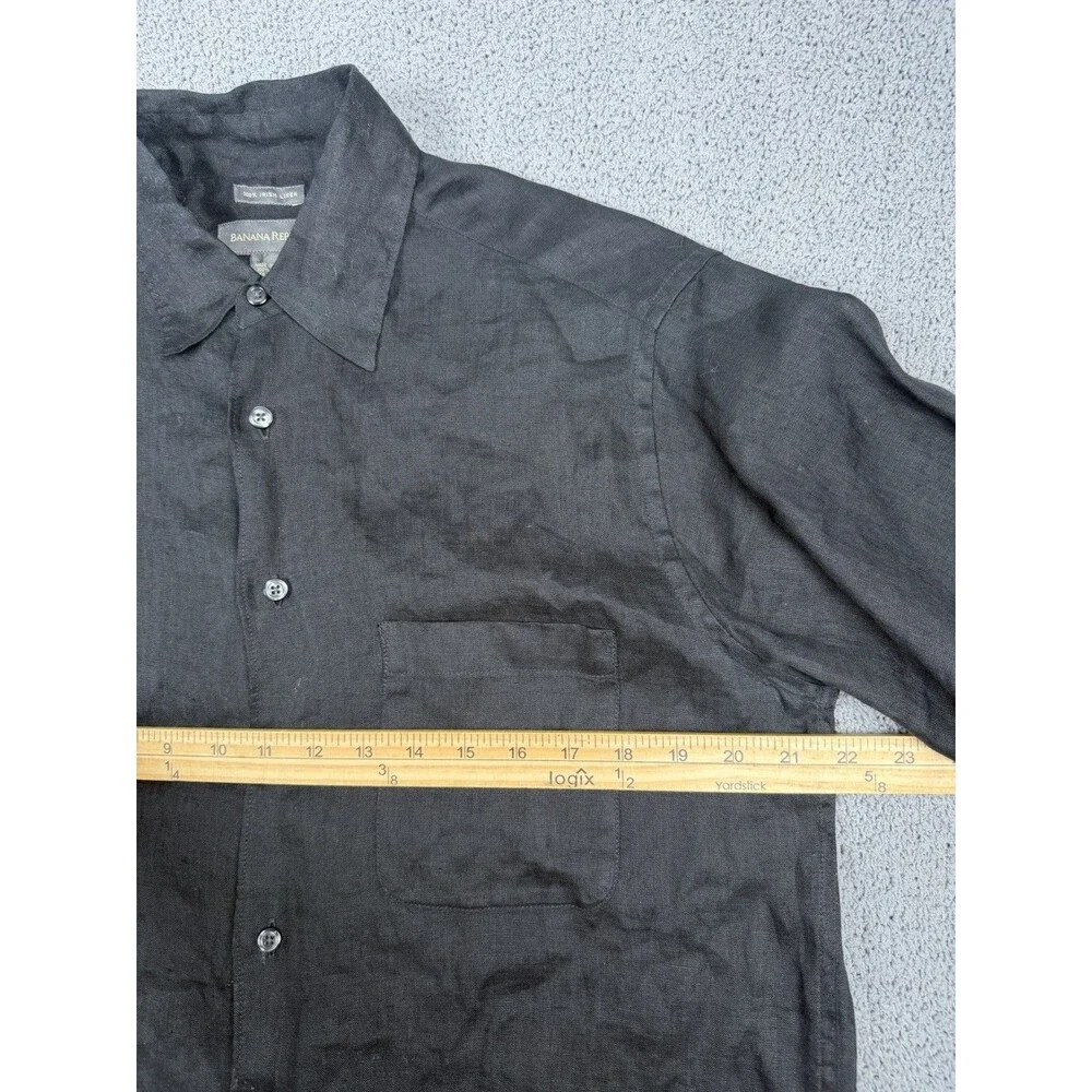 Banana Republic Shirt Mens S Black Irish Linen Short Sleeve Button Up Vacation